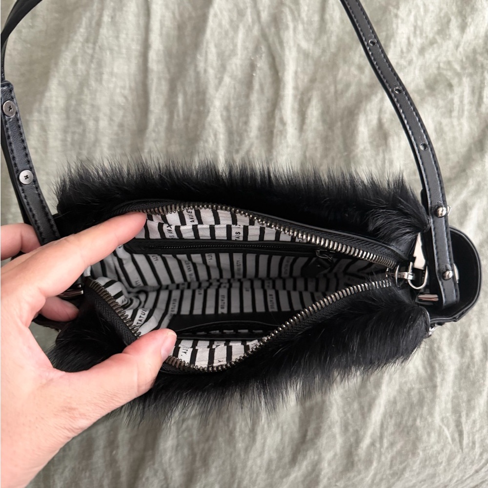 Status Anxiety Black Faux Fur and Leather Crossbody Bag - Picture 3 of 5